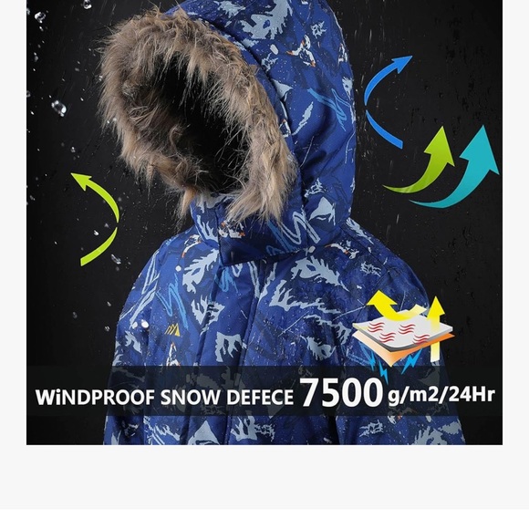 AFILOK kids winter overalls ski suit Blue and White Snowsuit Youth - Picture 4 of 15